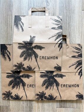 Erewhon Palm Tree Paper Shopping Bags Set of 3 Brown Black Los Angeles